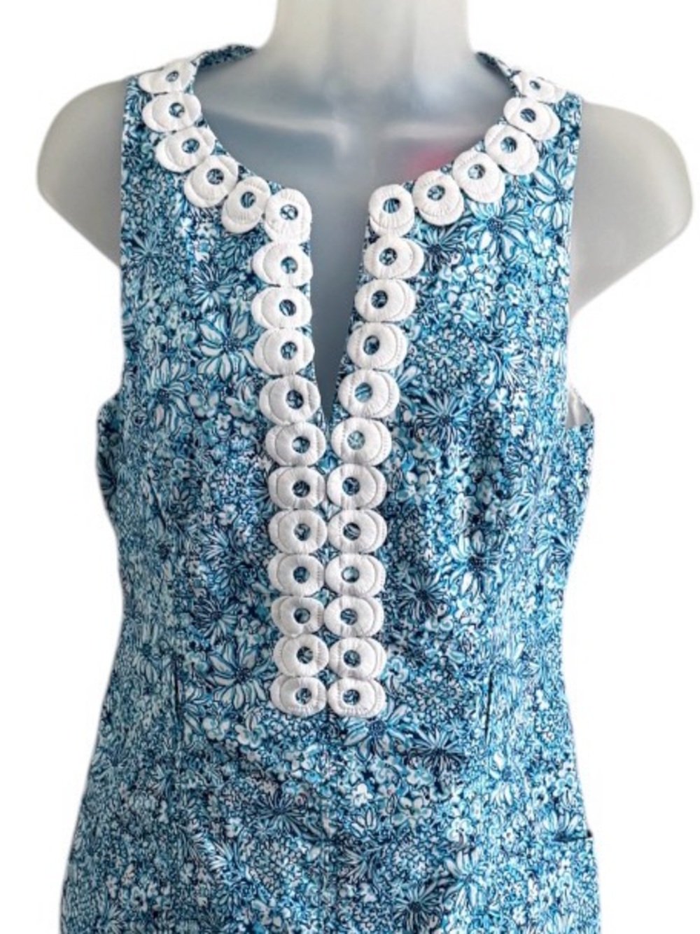 Lilly Pulitzer Guliana Stretch Shift Dress Blooming Together Blue White *No Belt - Picture 3 of 10